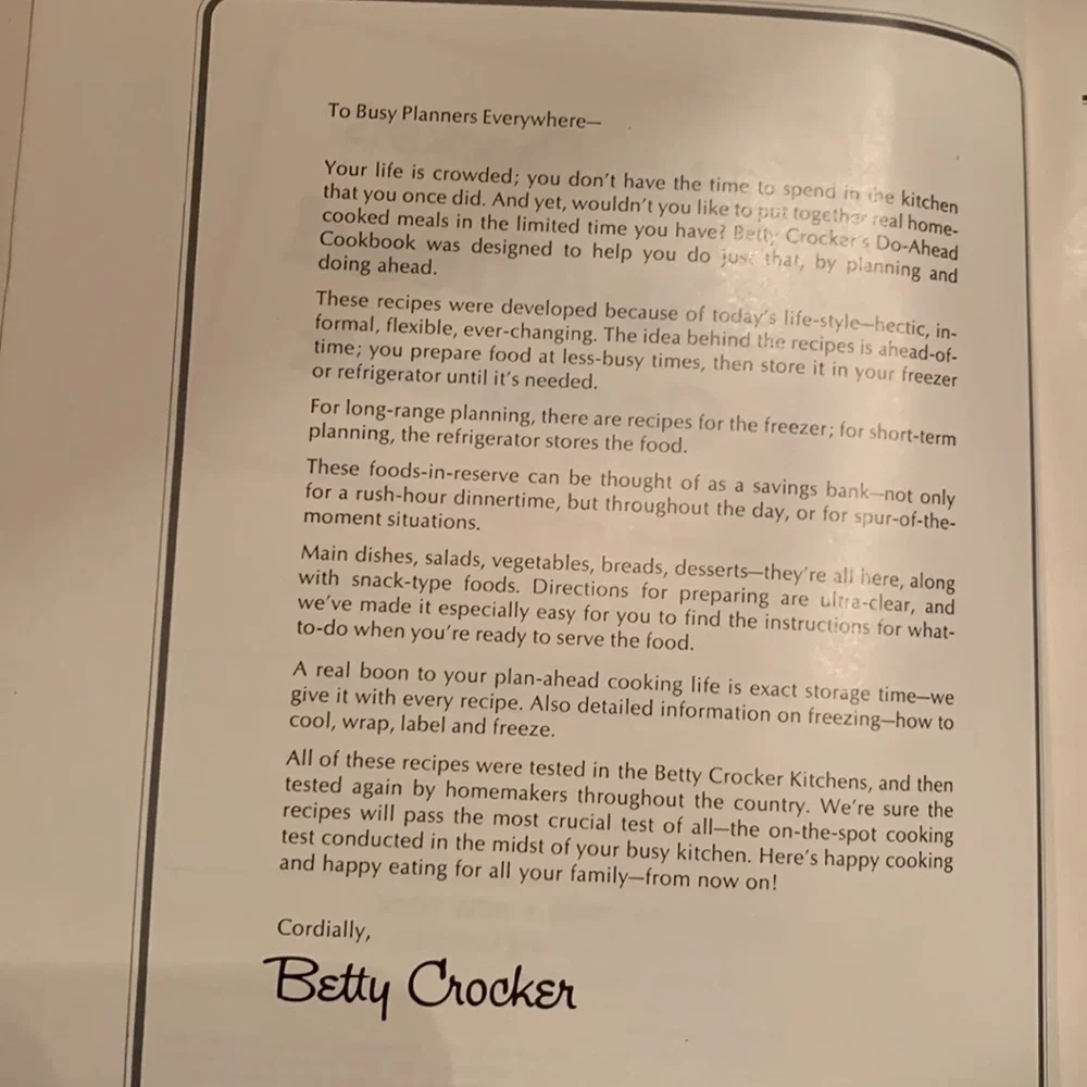 Vintage Betty Crocker Do-Ahead cookbook 7th Edition / 1977